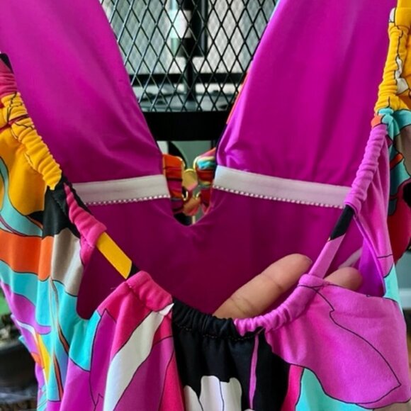 Trina Turk NWT Gemini Plunge Neck Printed One Piece Swimsuit In Multi Color SZ10 - Picture 10 of 16